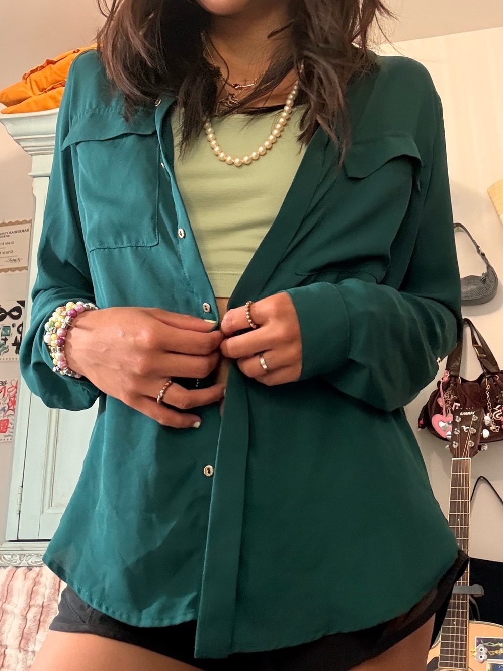 Dynamite Teal Button-Down Blouse